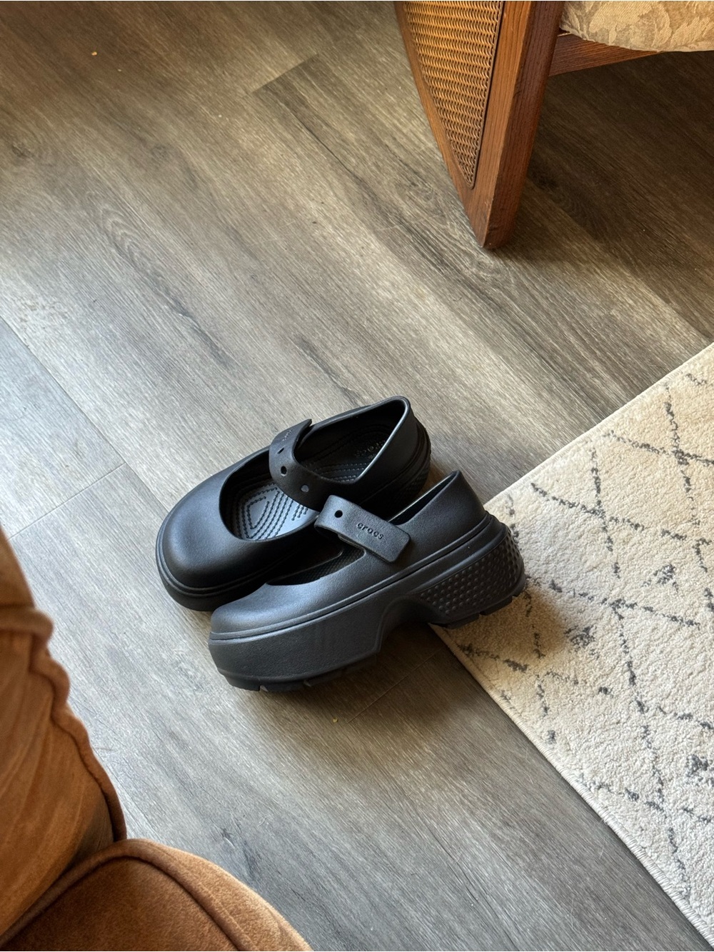 CROCS Platform Mary Jane Clogs in Black